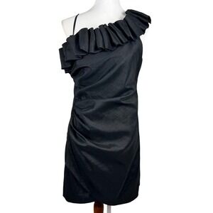 Party Dress Black One Shoulder Ruffle Cocktail LBD Size 14
